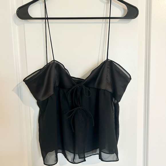 Zara Sleek Elegant Black silk Sheer Blouse Large - Picture 3 of 5